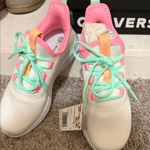 Adidas White Sneakers with Pink and Mint Accents